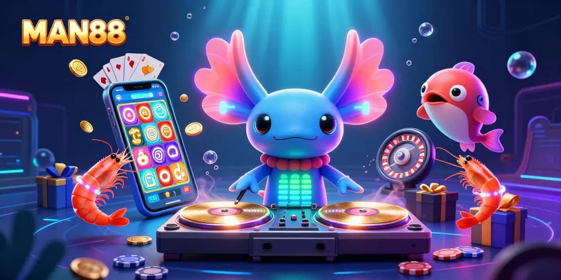 Engage with exciting games at MAN88, featuring vibrant casino characters and dynamic gaming elements.
