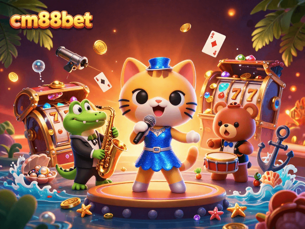 Experience excitement at cm88bet with a vibrant 3D casino scene featuring lively characters and dynamic game elements.