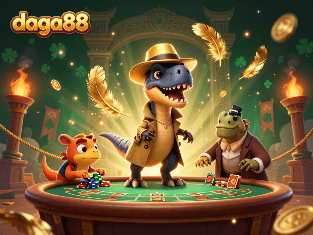 Experience the excitement of daga88 with a thrilling casino showdown in a vibrant, detailed scene.