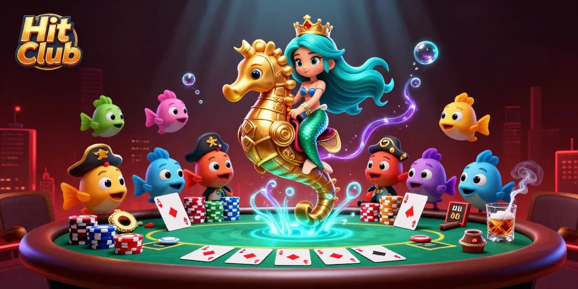 Win with the notable Hit Club in this vibrant 3D illustration showcasing exciting poker action.