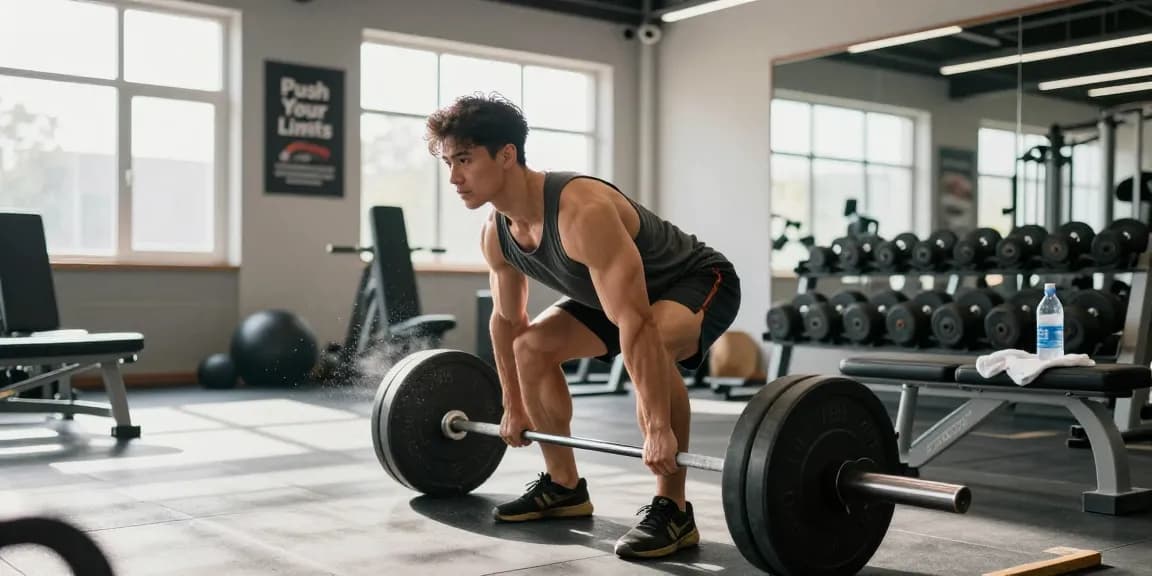Engaged bodybuilder lifting weights in a bright gym, showcasing Prime Pharma Steroiden effectiveness