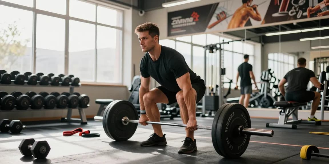 Athlete performing a deadlift in a gym, showcasing Prime Pharma Steroiden's strength-enhancing benefits.