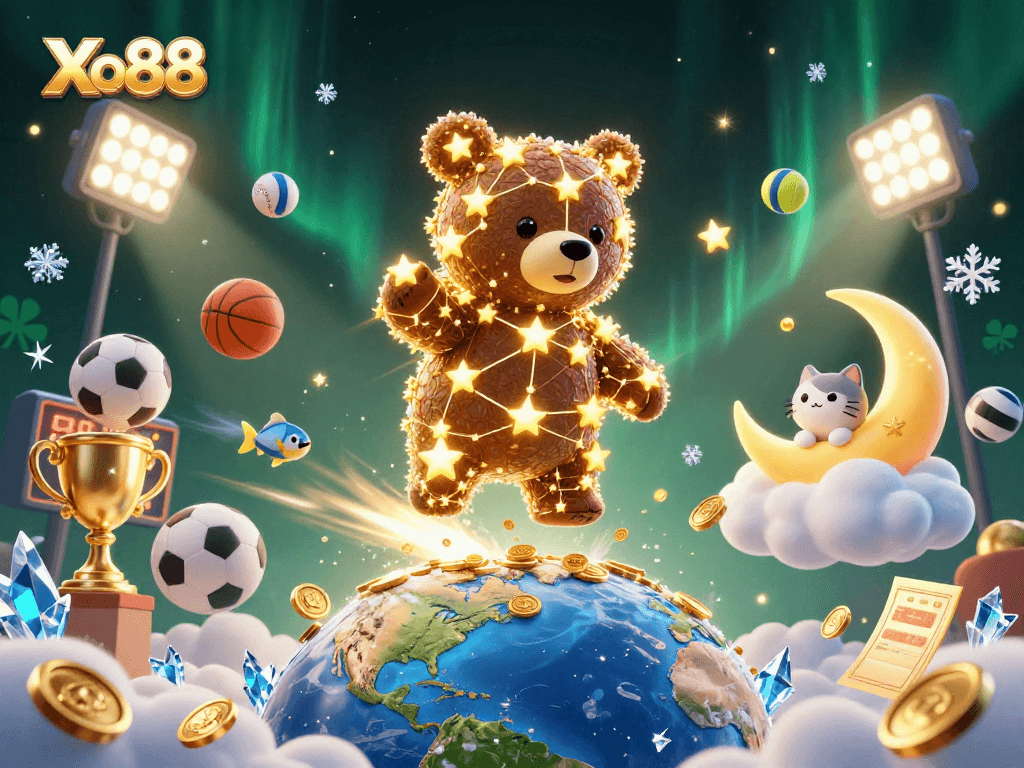 Xo88 players scoop up gold coins in an exciting sports betting atmosphere with rich casino game elements.
