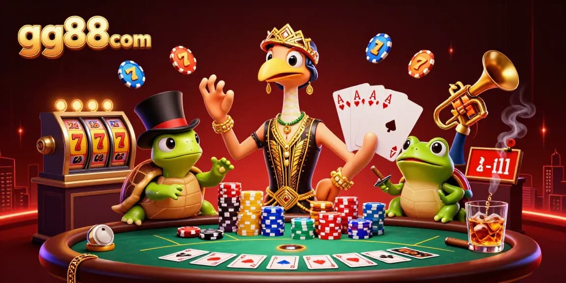 Engage in dynamic gaming action at gg88com with iconic casino characters and vibrant game elements.