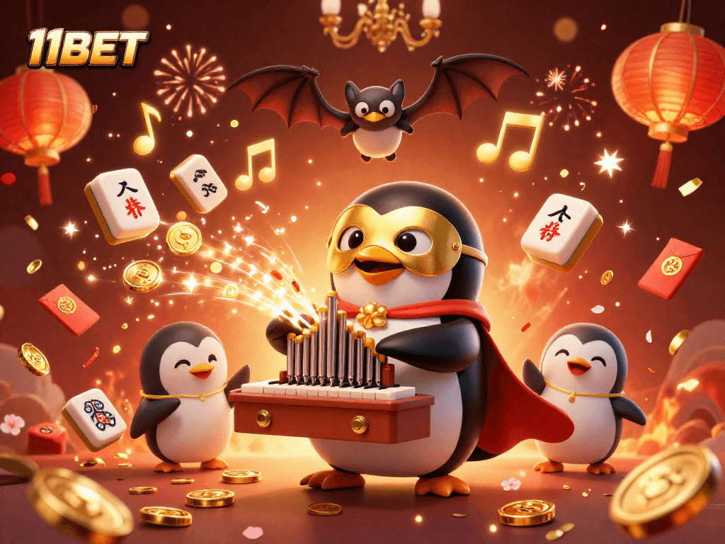 Experience the thrilling world of 11BET with an energetic casino scene featuring golden coins and festive elements.