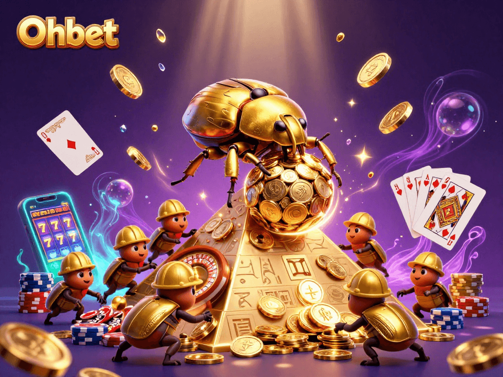 Engage with the rich gaming experience of Oxbet, featuring a golden beetle scene bursting with casino elements.