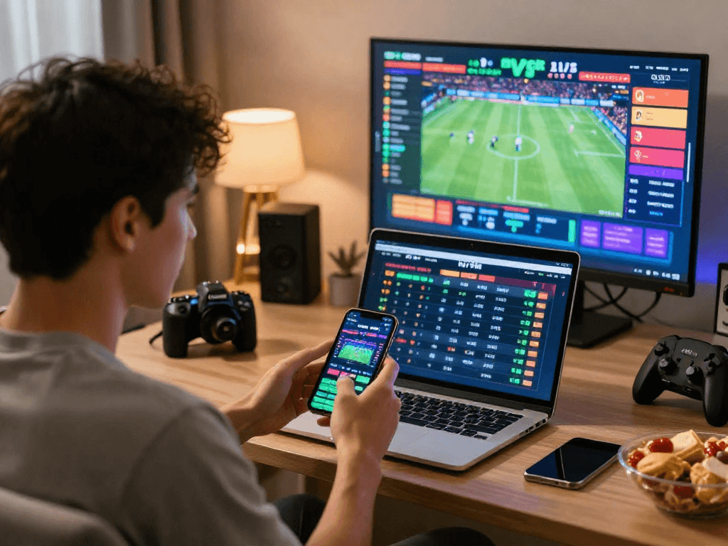 Engaging online betting experience with http://oxbet-app.com showcased in a dynamic home gaming setup.