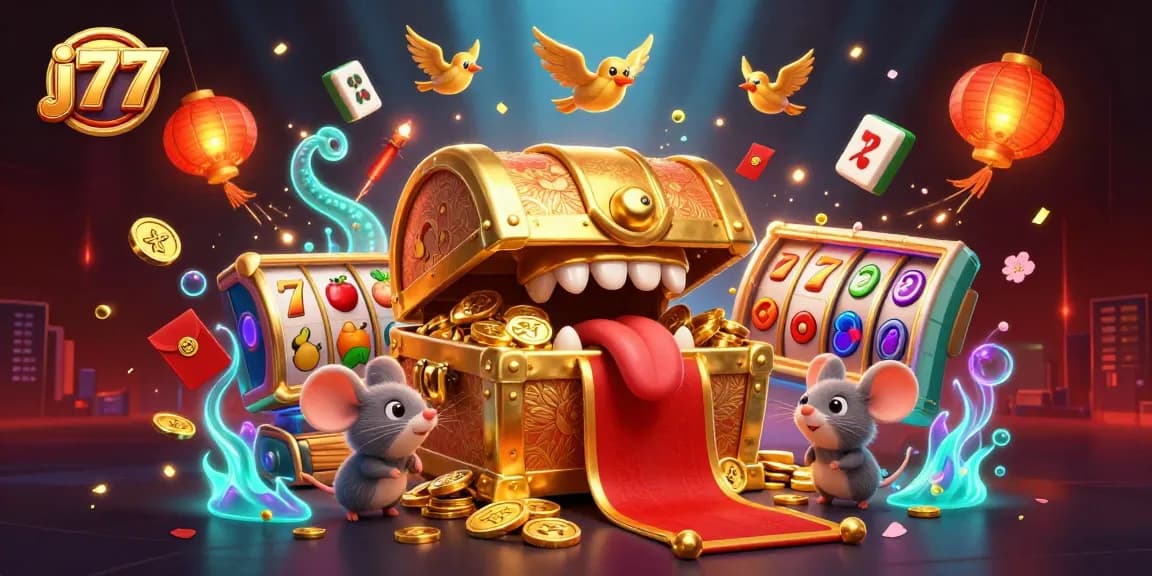 Experience thrilling gameplay with j77’s engaging casino theme in a vibrant 3D illustration.