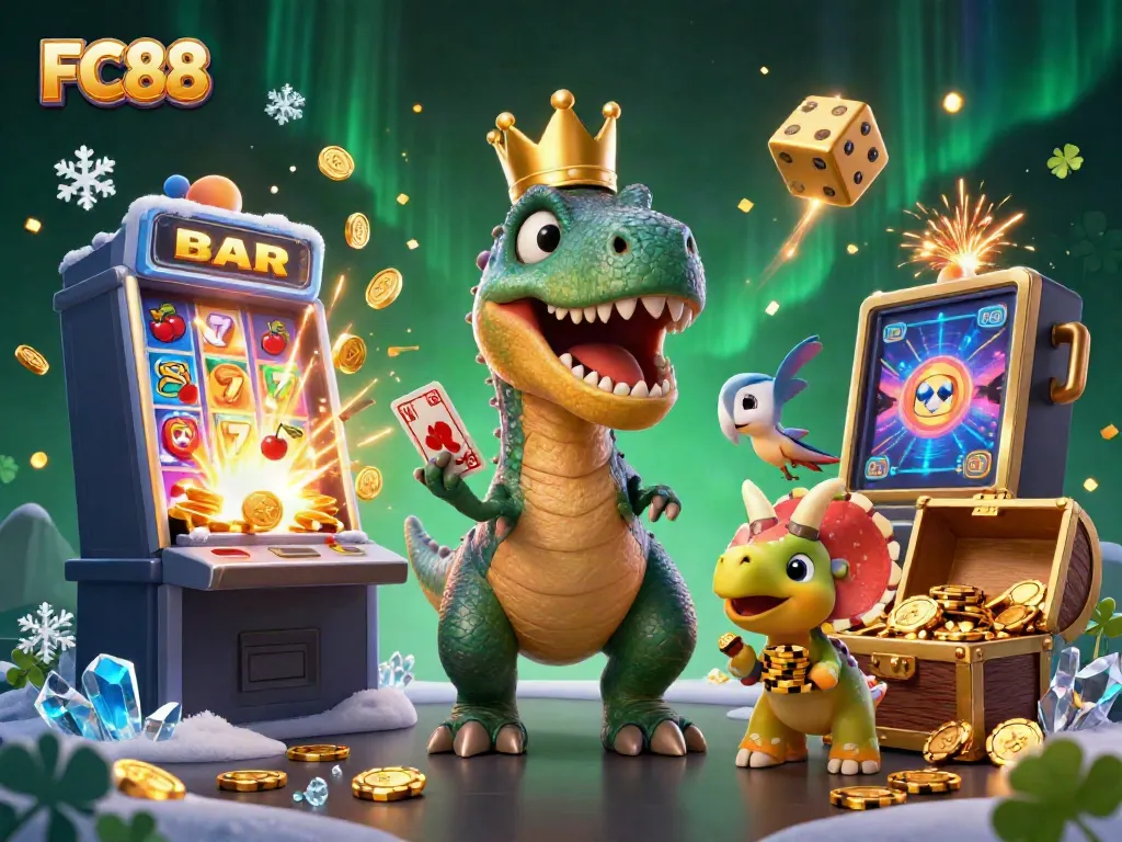 Experience the excitement of FC88 with vibrant characters and dynamic casino elements, showcasing a unique gaming atmosphere.