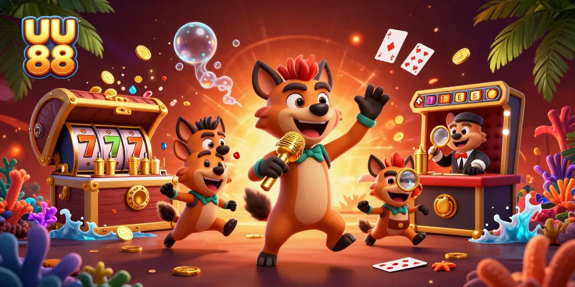Experience the lively casino vibe at uu 88 with 3D cartoon hyenas entertaining at a comedy club.