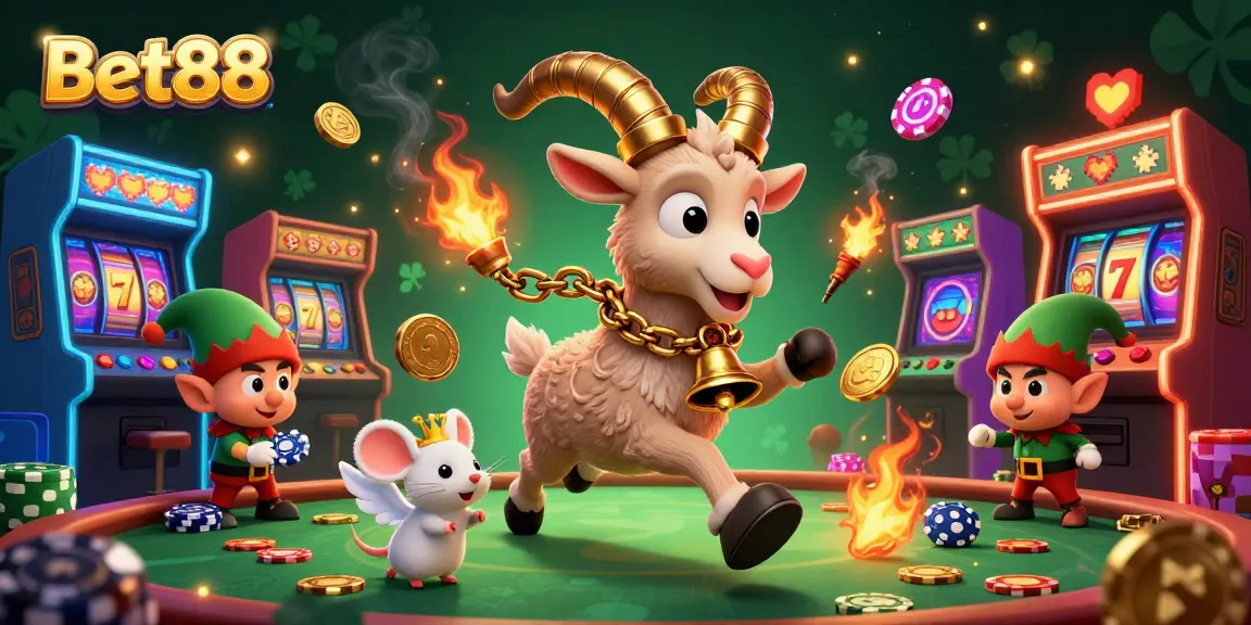 Experience the thrill of Bet88 with lively characters in a vibrant holiday-horror casino scene, interacting dynamically.