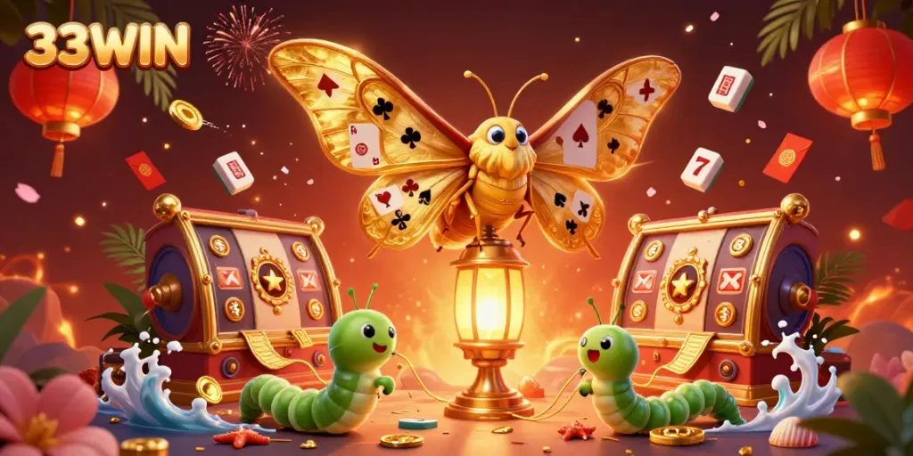Engage in thrilling gaming adventures with 33WIN's dynamic casino scene, showcasing vibrant characters and elements.