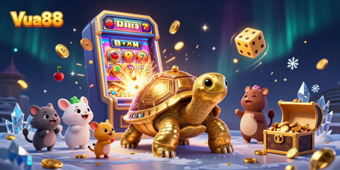 Try your luck at Vua88 with an exciting golden tortoise pinball machine and vibrant casino atmosphere.