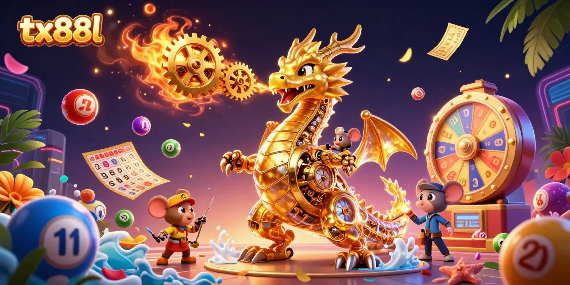 Experience thrilling gaming with tx88l in a vibrant 3D dragon-themed casino illustration.