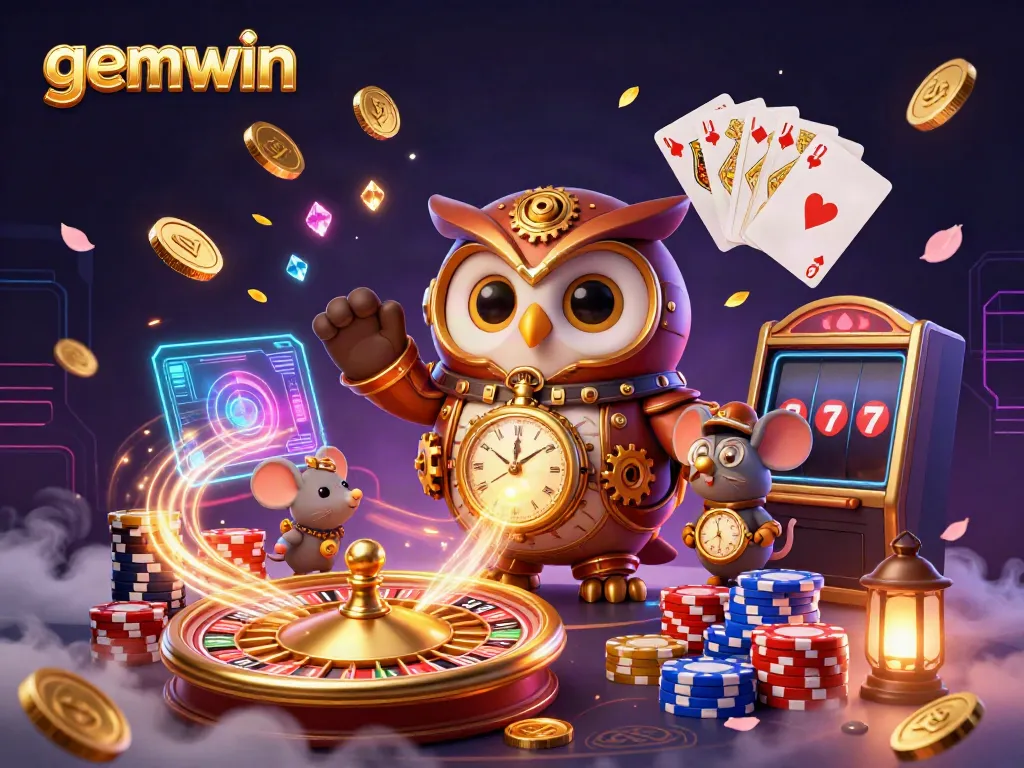 Play thrilling games at gemwin featuring a steampunk owl and futuristic casino elements.