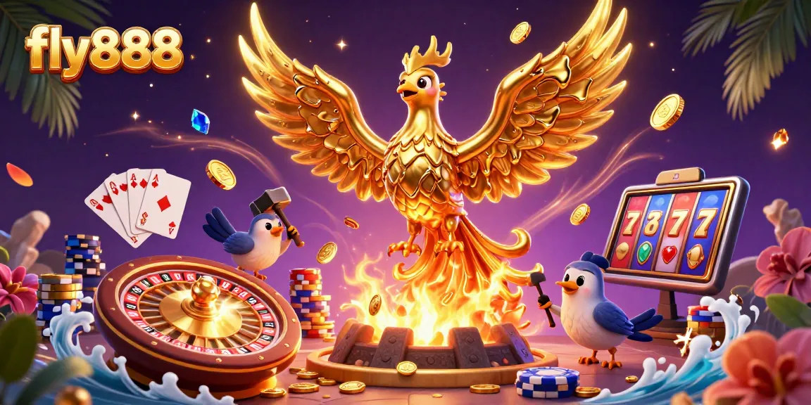 Experience the excitement of fly888 as golden coins cascade with vibrant casino elements.