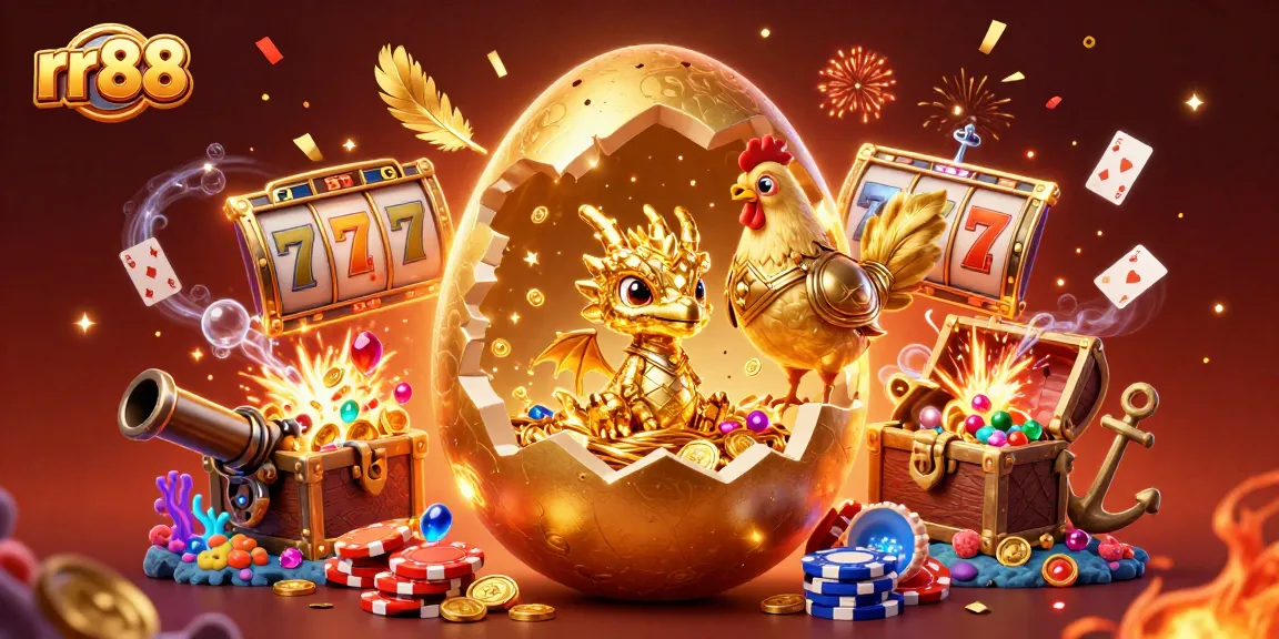 Experience the excitement of rr88 with a golden dragon and poker chips in a vibrant casino scene.