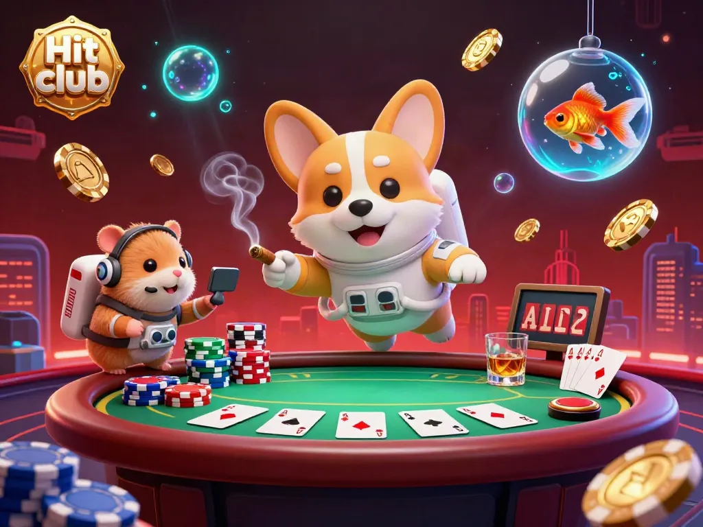 Engage in the Hit club experience with a vibrant and detailed 3D casino scene featuring playful characters and dynamic gaming elements.