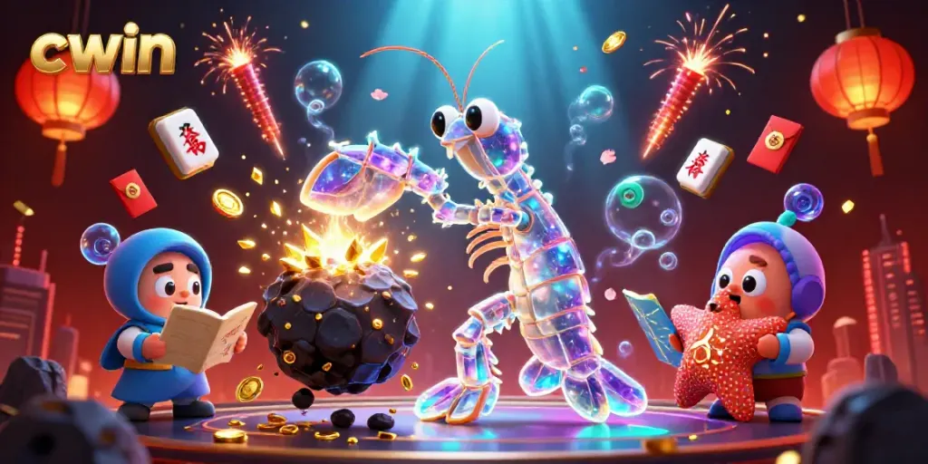Engaging scene of the cwin agency's 3D galactic samurai mantis shrimp amidst joker-themed casino elements, showcasing high-quality graphic design.