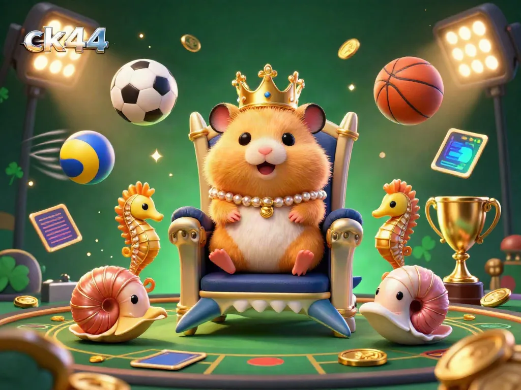 Experience thrilling gameplay with ck44's golden hamster king in a vibrant casino scene.