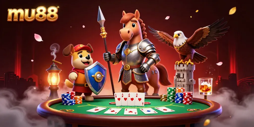 Experience thrilling gameplay at mu88 with an action-packed poker scene, showcasing colorful chips and iconic characters.
