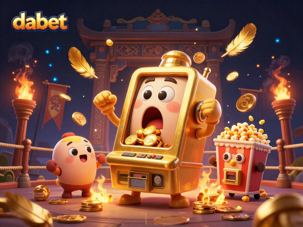 dabet's exciting golden slot machine game celebrates a jackpot win amidst cheering baby machines.
