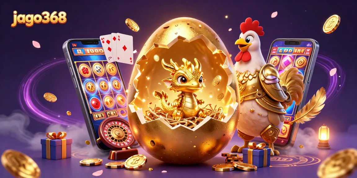 Uncover jago368's thrilling gaming experience with a golden dragon adventure amidst vibrant casino elements.