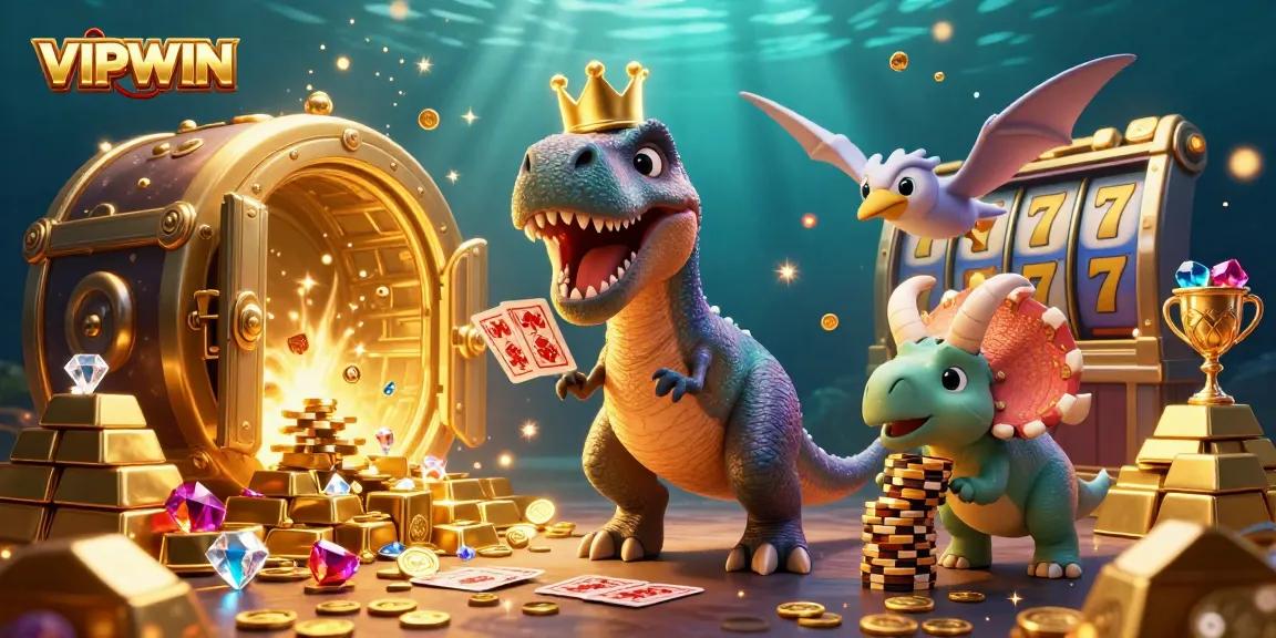 Experience the excitement of VIPWIN with vibrant characters and rich casino elements showcasing online gambling fun.