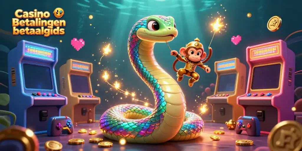Experience Casino Betalingen betaalgids with a vibrant scene of a rainbow serpent and monkey king amidst gaming elements.