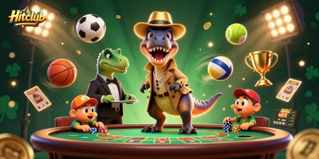 Hitclub showcases a thrilling casino scene with a velociraptor card counter and a sneaky pickpocket.