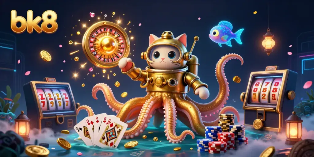 Engage in thrilling gameplay at bk8 with a vibrant underwater casino scene featuring a kraken and treasure