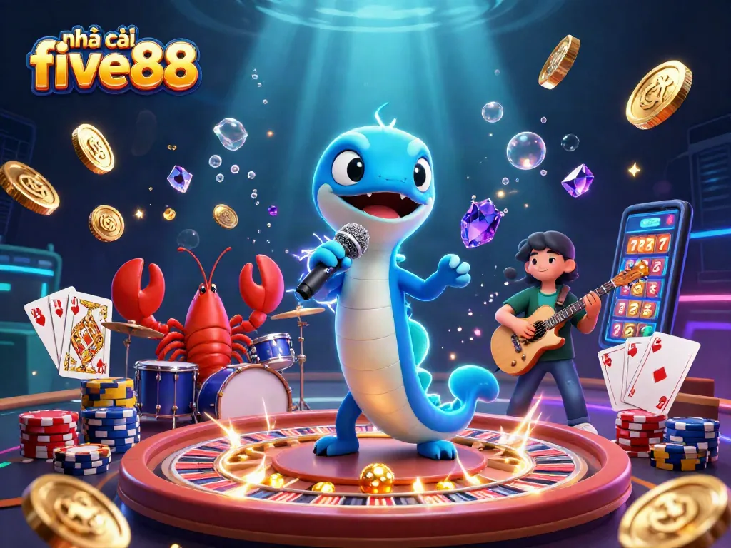Experience the electric fun at nhà cái five88, where games and music collide in a vibrant casino setting.