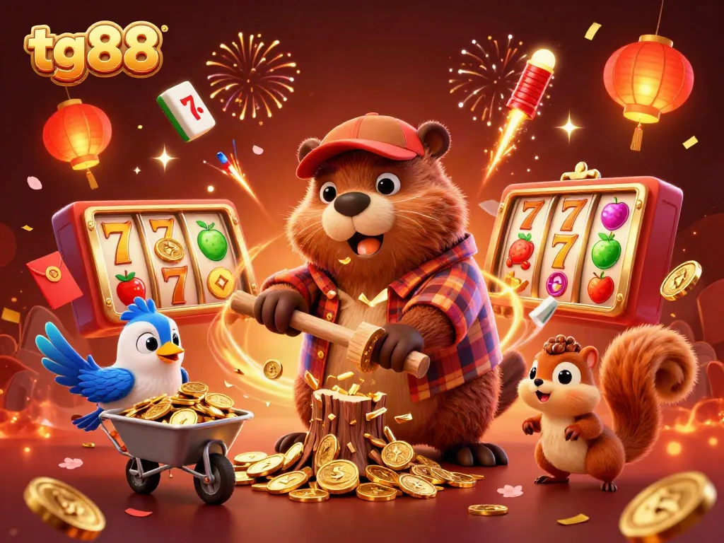 Experience the excitement of winning big with tg88's vibrant casino illustration, featuring playful characters and exciting symbols.