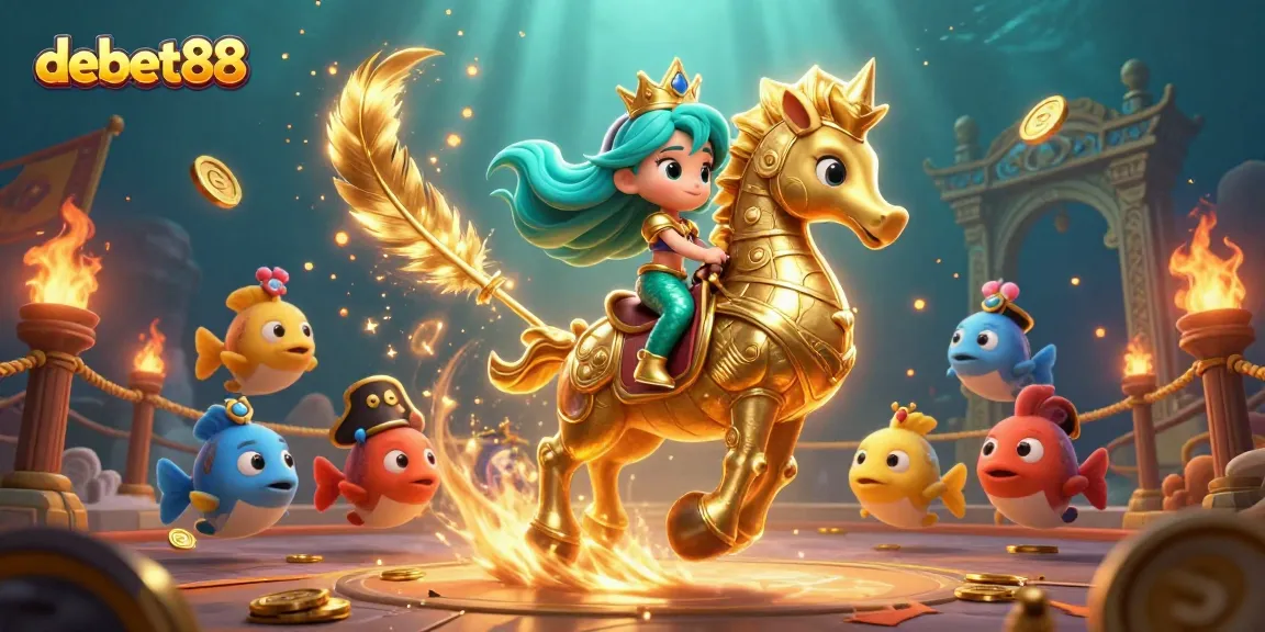 Engage in vibrant gameplay at debet88 with a dynamic casino scene featuring mermaids and gambling elements.