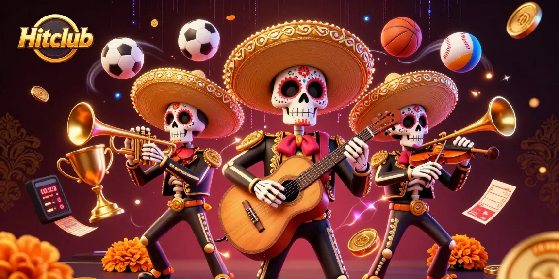 Hitclub showcases dynamic gaming action with a vibrant mariachi band and lively sports elements.