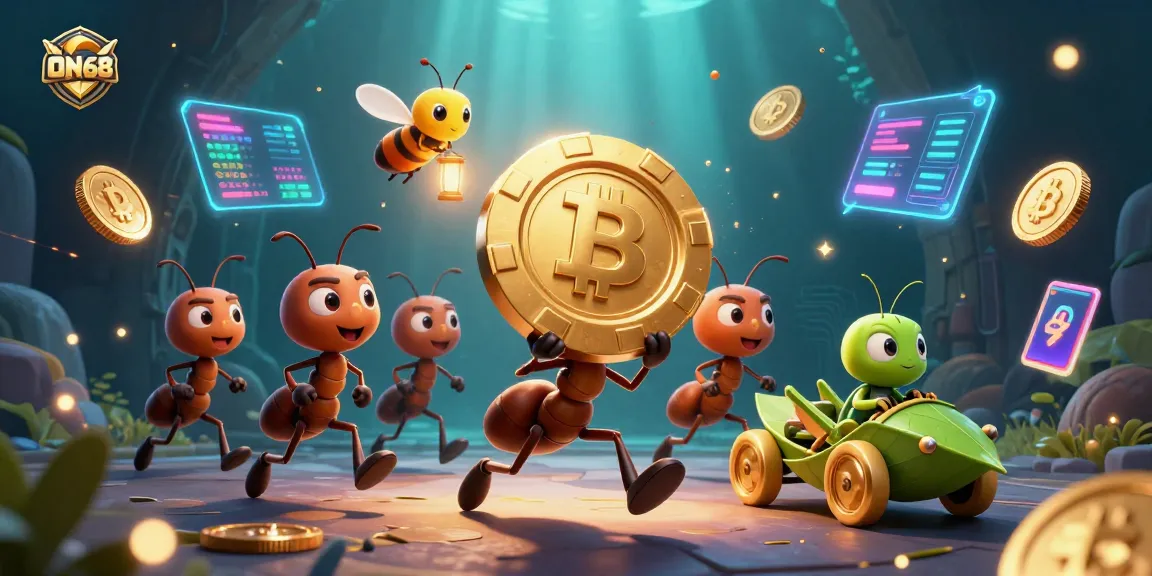 Experience the thrilling heist at ON68 with clever ants and glowing crypto coins in a vibrant underground scene.