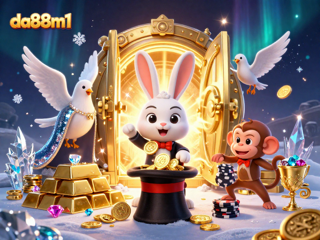 Experience the excitement of da88m1 as a magician rabbit conjures golden coins in an engaging casino scene.