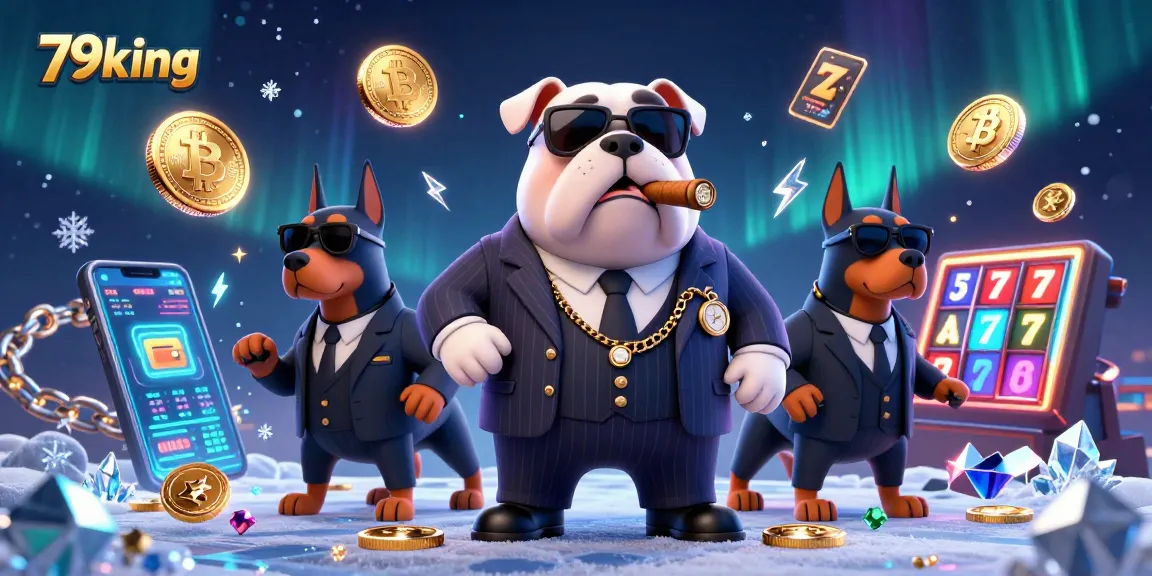 Engage with 79king's dynamic crypto casino scene featuring a mafia bulldog and bodyguard Dobermans.
