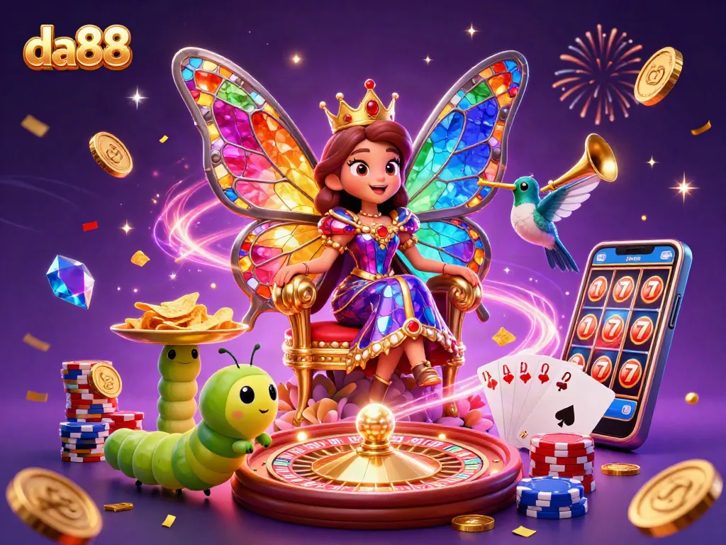 Experience the magic of da88 with a dazzling casino scene featuring vibrant characters and exciting gaming elements.