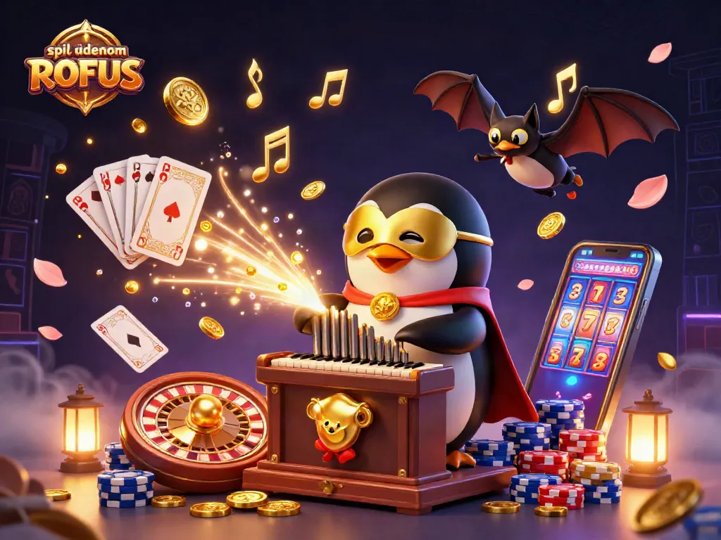 Play games without ROFUS in this vibrant casino scene featuring engaging characters, slots, and gold.