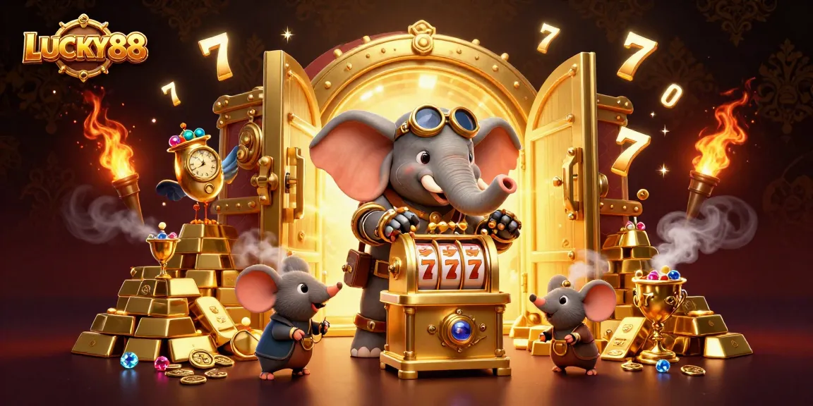 Spin to win with LUCKY88 on this vibrant slot machine scene featuring steampunk elements.