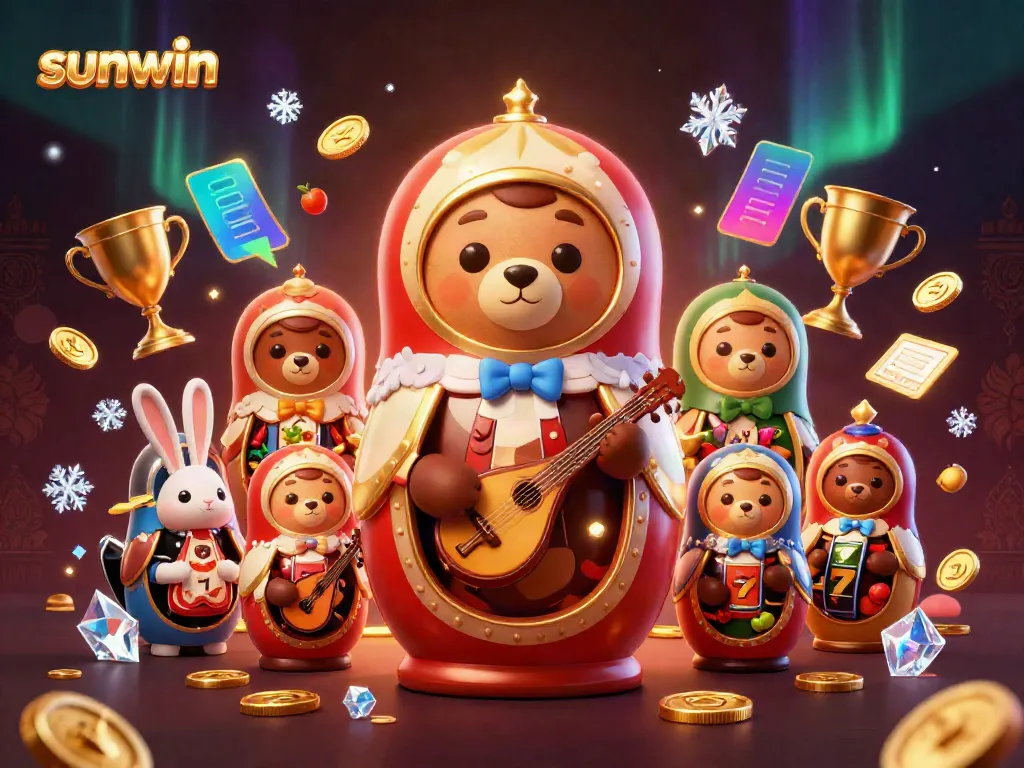 Experience thrilling jackpot excitement with sunwin's vibrant and lively casino-themed 3D illustration.