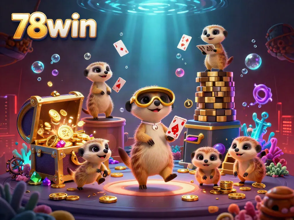 Engage in thrilling gaming adventures with 78win’s vibrant casino atmosphere featuring meerkats.
