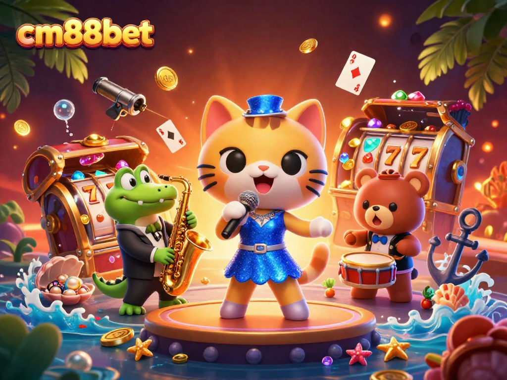 Experience excitement at cm88bet with a vibrant 3D casino scene featuring lively characters and dynamic game elements.