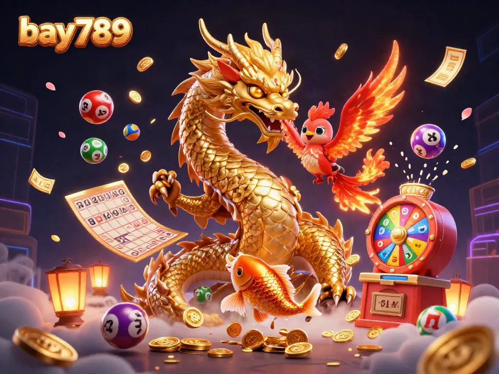 Engage in thrilling gameplay with bay789 as a fierce golden dragon and phoenix illuminate the casino world.