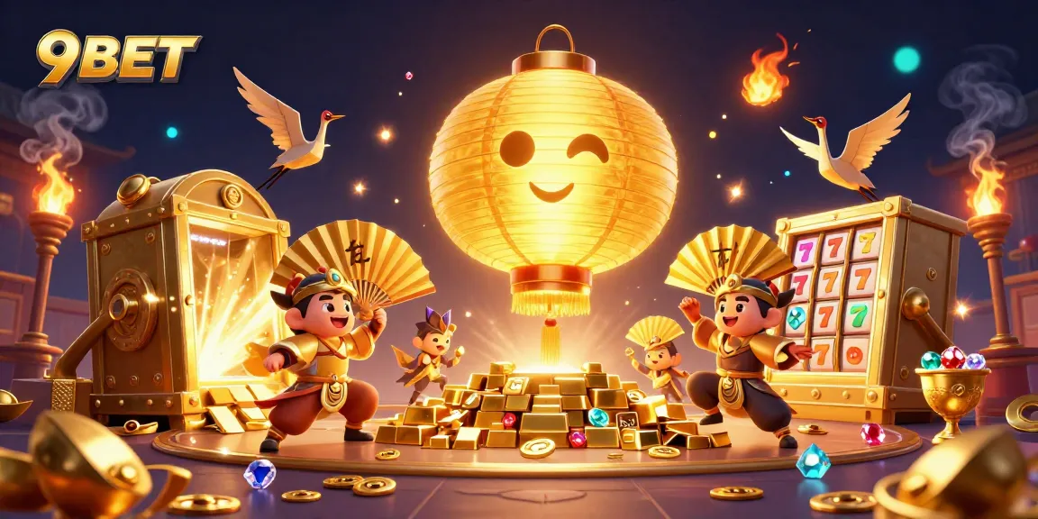 Experience the thrill of winning at 9BET with vibrant casino elements and engaging characters.