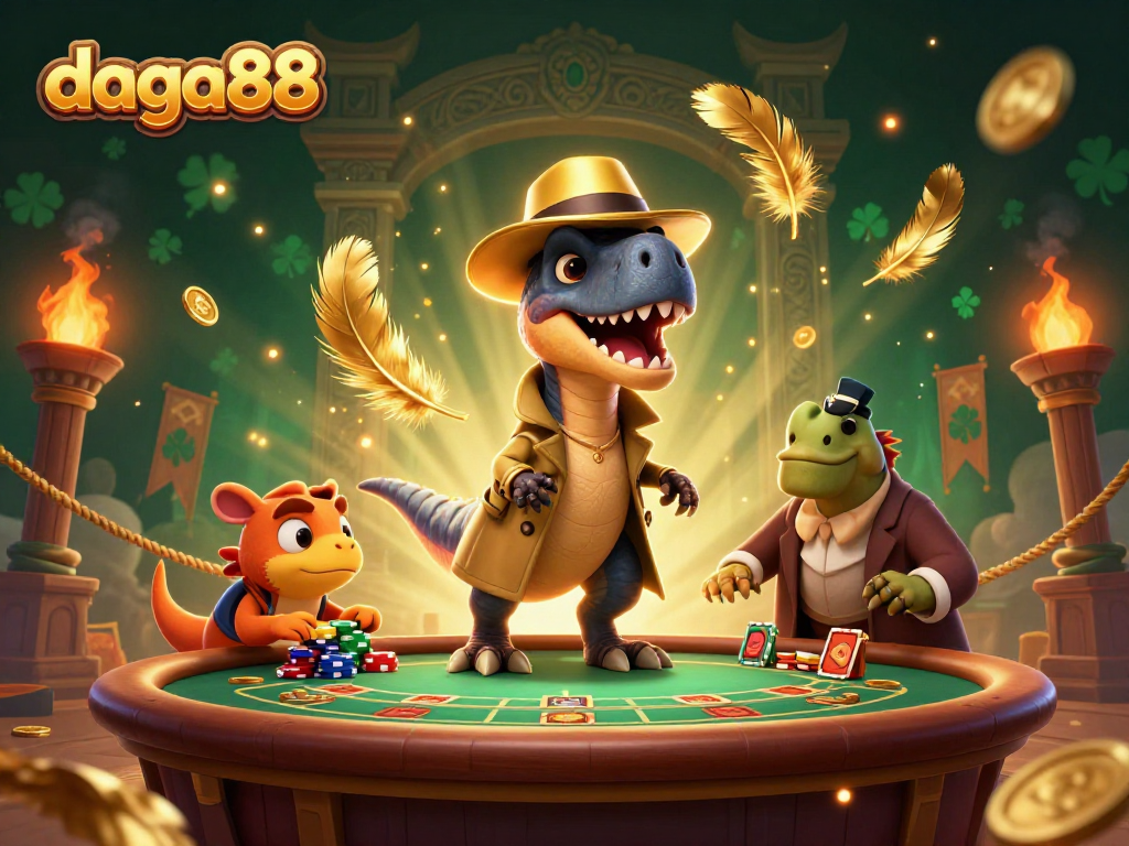 Experience the excitement of daga88 with a thrilling casino showdown in a vibrant, detailed scene.