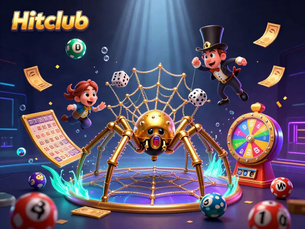 Engage with Hitclub's thrilling lottery web game featuring vibrant elements and intriguing characters.