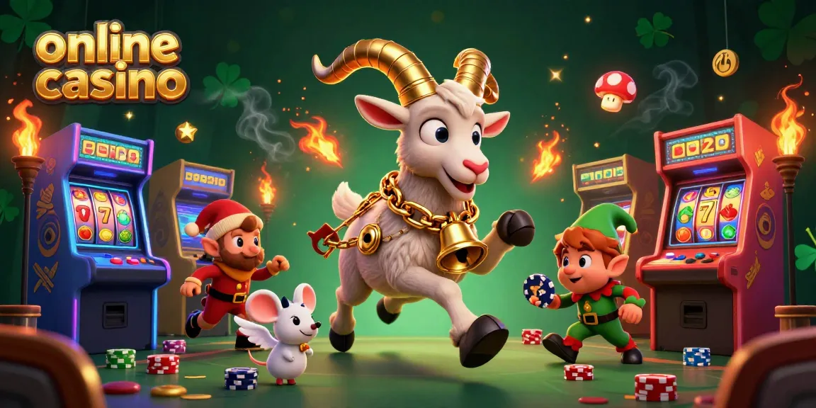 Experience an online casino adventure with Krampus, an angel mouse, and elf gremlins in a dynamic scene.