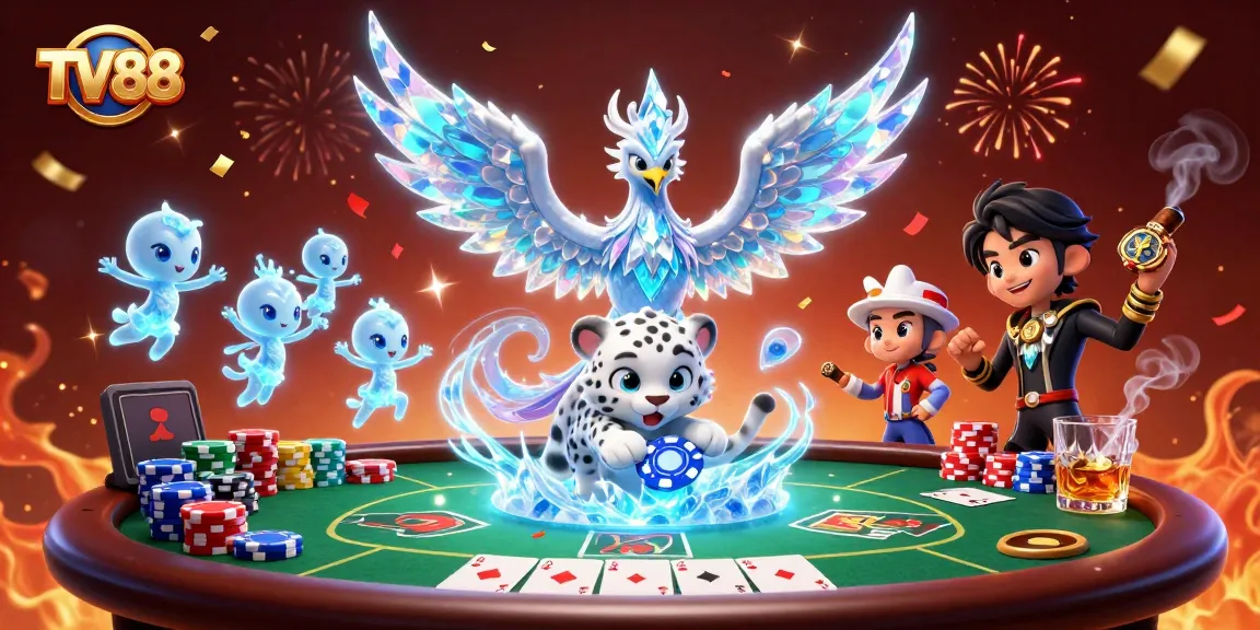 Experience thrilling poker action at TV88 with vibrant characters and casino elements.